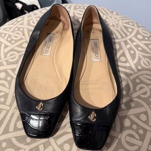 Jimmy Choo Black Leather Loafers with Croc Detail